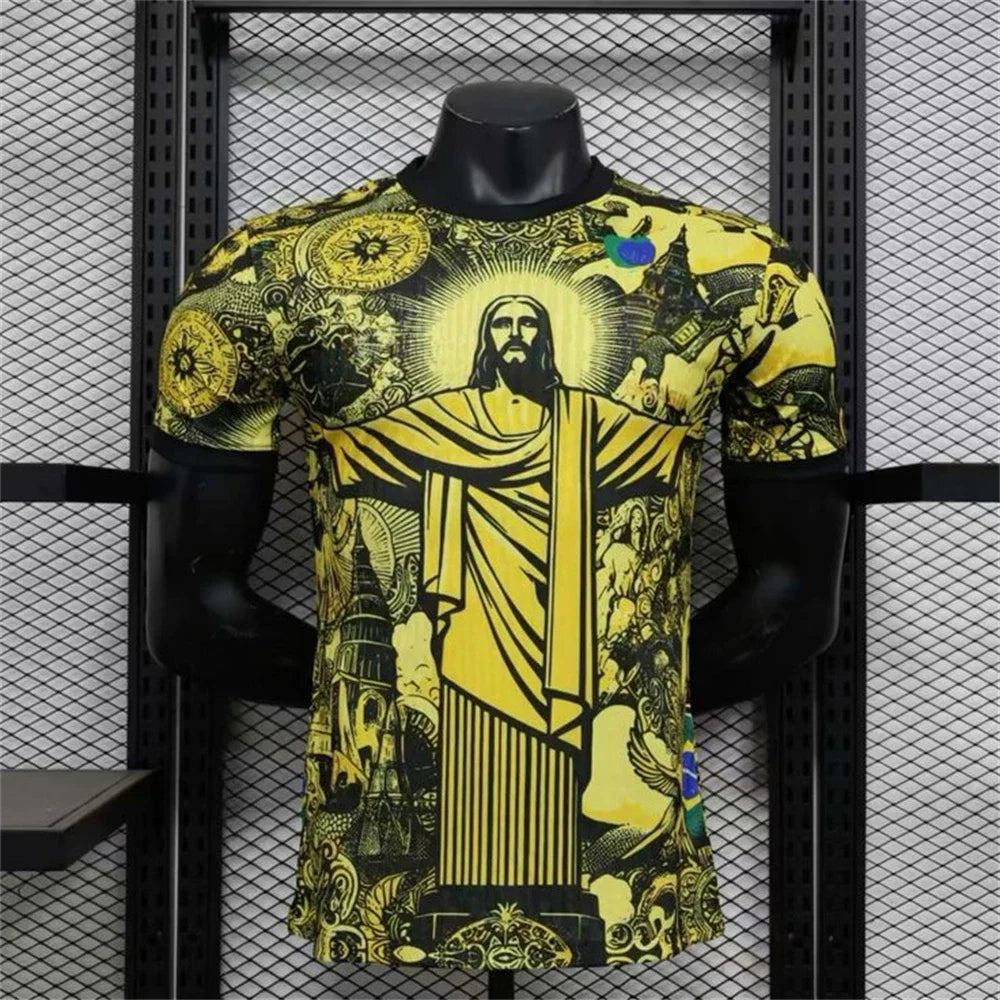 Summer Brazil Special Edition Jesus Black Grey Football Jersey Men's Tshirt Women Top Tee Adult Children's Parent Child T shirts