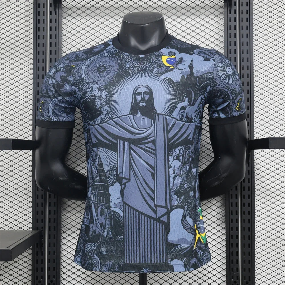 Summer Brazil Special Edition Jesus Black Grey Football Jersey Men's Tshirt Women Top Tee Adult Children's Parent Child T shirts