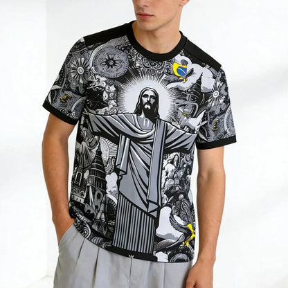 Summer Brazil Special Edition Jesus Black Grey Football Jersey Men's Tshirt Women Top Tee Adult Children's Parent Child T shirts