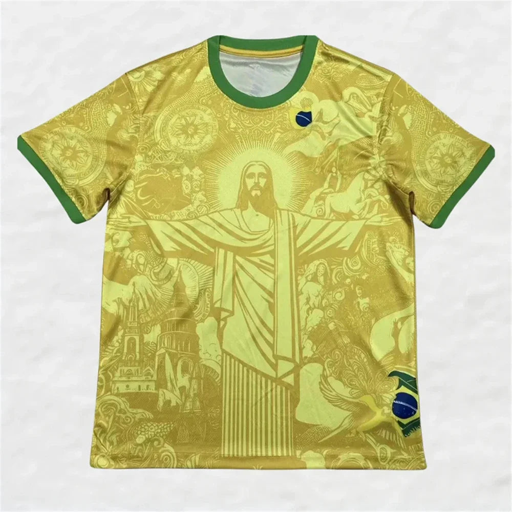 Summer Brazil Special Edition Jesus Black Grey Football Jersey Men's Tshirt Women Top Tee Adult Children's Parent Child T shirts