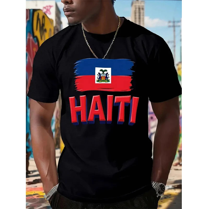 Haiti Football T Shirts Men's Sports T-shirts Haitian Flag Street Oversized Tops Unisex Casual Graphic Tees Tops Y2k Mens Gifts
