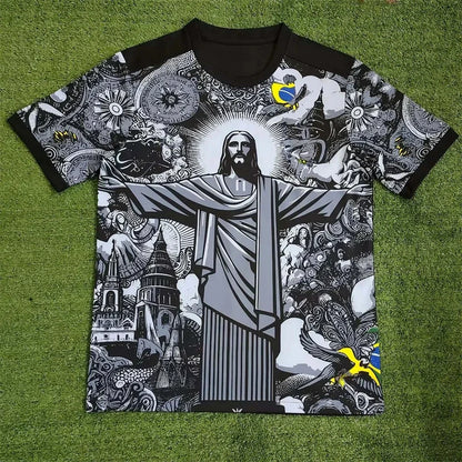 Summer Brazil Special Edition Jesus Black Grey Football Jersey Men's Tshirt Women Top Tee Adult Children's Parent Child T shirts